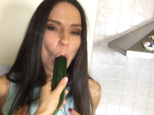 Russian babe Nataly Gold uses cucumber to screw her desired cunt by Real Agent
