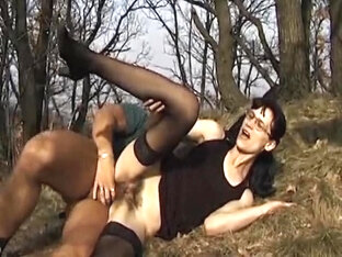A Slender Looking German Chick Gets Her Hairy Muff Banged In The Woods