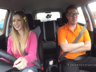 Natural Busty Babe Bangs In Driving School Car