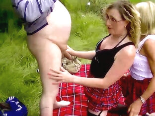 Tgirl Tartan Tarts - An Outdoor Foursome With Tgirl Pauline Essex Girl Lisa And Two Lucky Guys