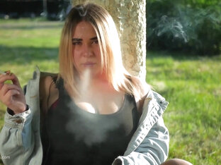 Nastya Is Smoking In The Park