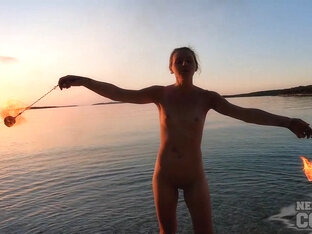 Nude Beach Fire Dancing At Sunset With Gorgeous Ginger Lea