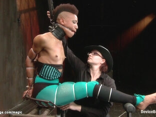 Ebony In Extreme Suspension Caned With Claire Adams And Nikki Darling
