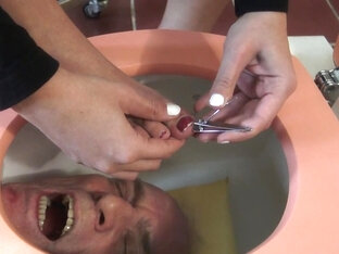 Toilet Trash for Pedicures and Spit - Madame Carla Degrades Her Old Slave as A Pedicure Slave and Spitton by Foot Girls