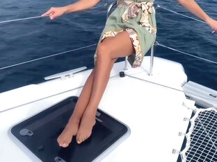 Hot Girl On A Boat Teasing With Her Pussy And Feet