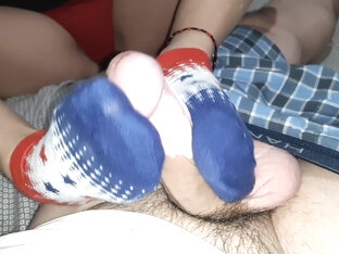 Happy & Safe 4th To All. Enjoy This Sockjob With Her Festive Red White And Blue Socks